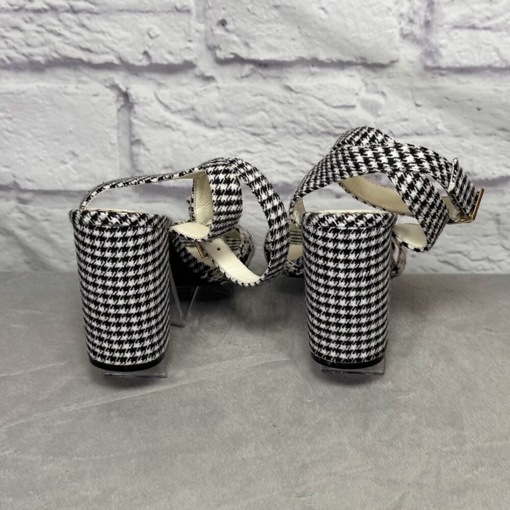 1901 Black & White Wool Houndstooth Ankle Strap Sandals - Picture 4 of 6